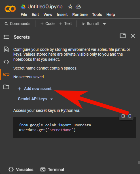 Adding a secret on Google Colab