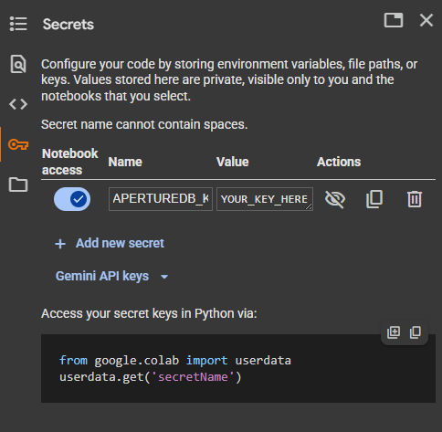 Configuring a secret on Google Colab