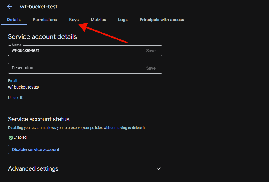 Select Keys Tab