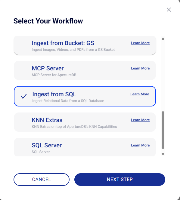 In Workflows choose SQL