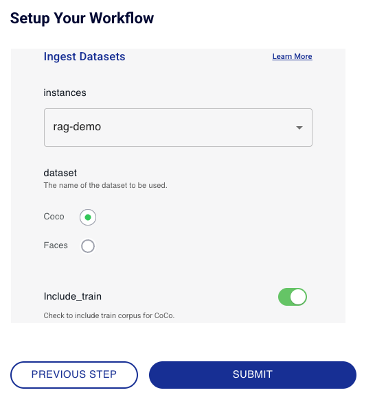 Setup for ingest datasets
