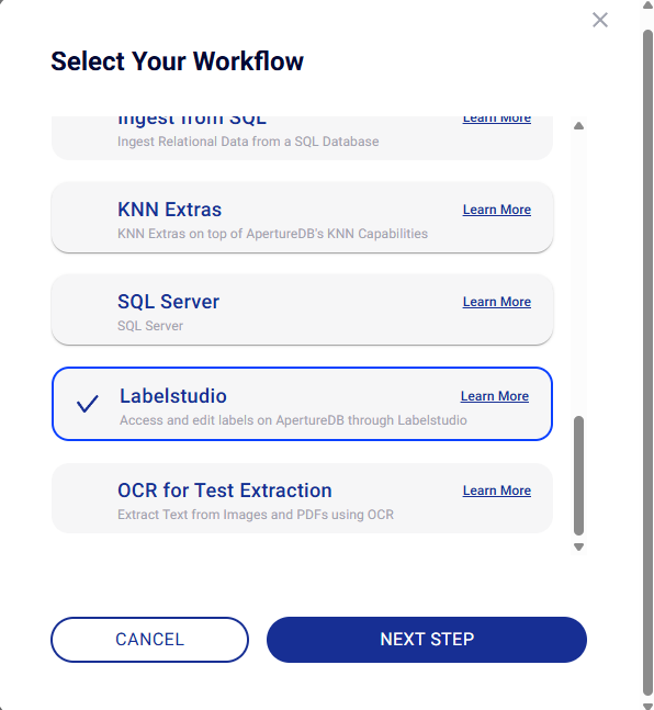 Label Studio workflows screen