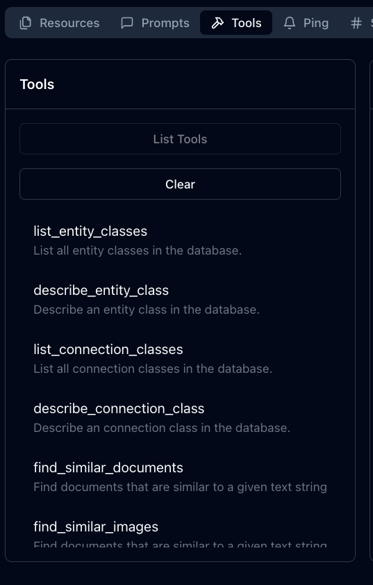MCP Inspector lists the available tools