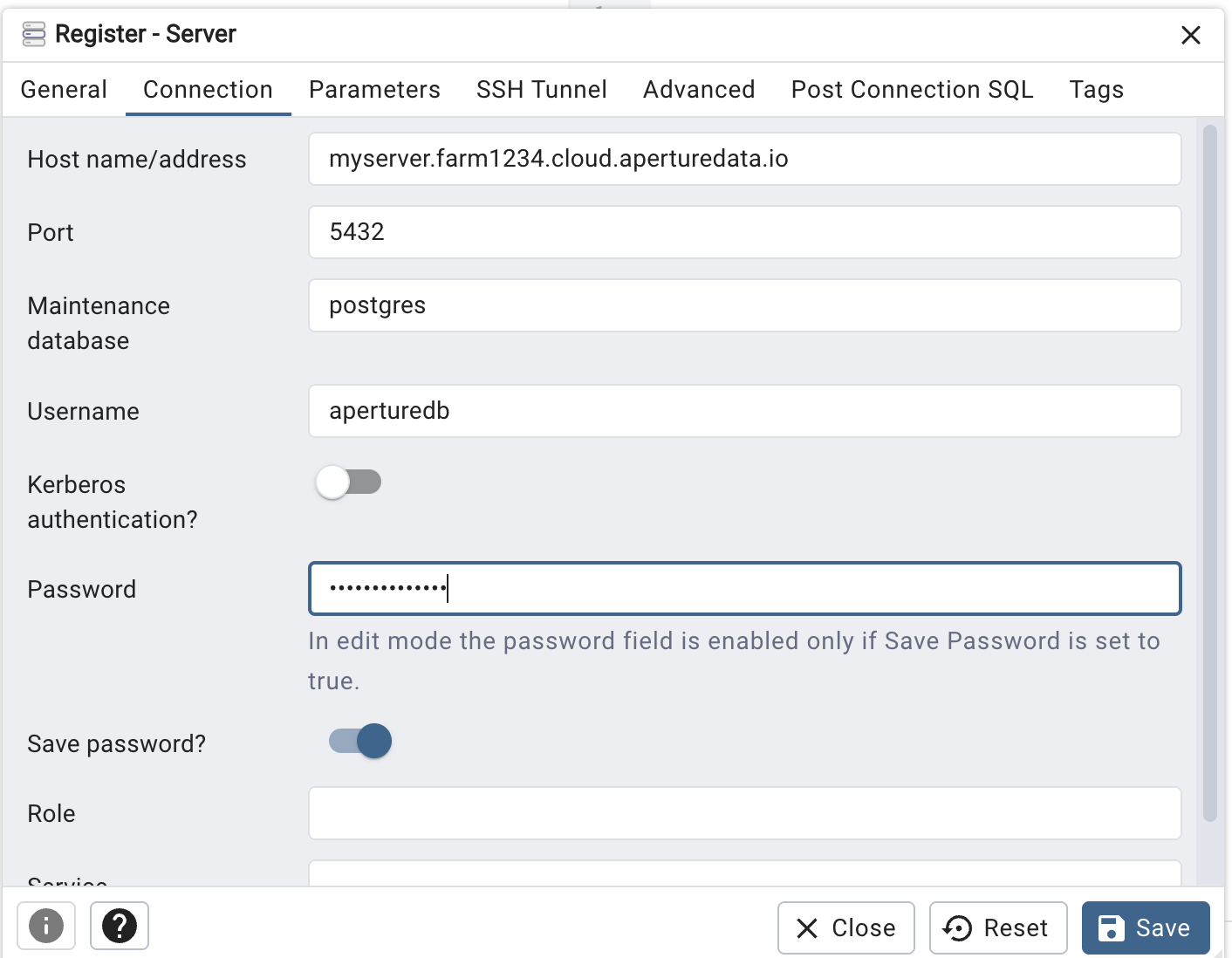 pgAdmin Register Server Connection