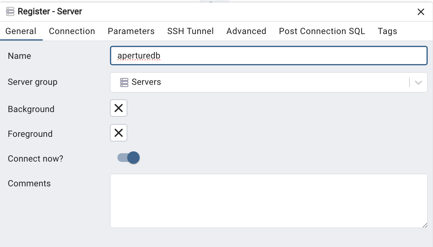 pgAdmin Register Server General