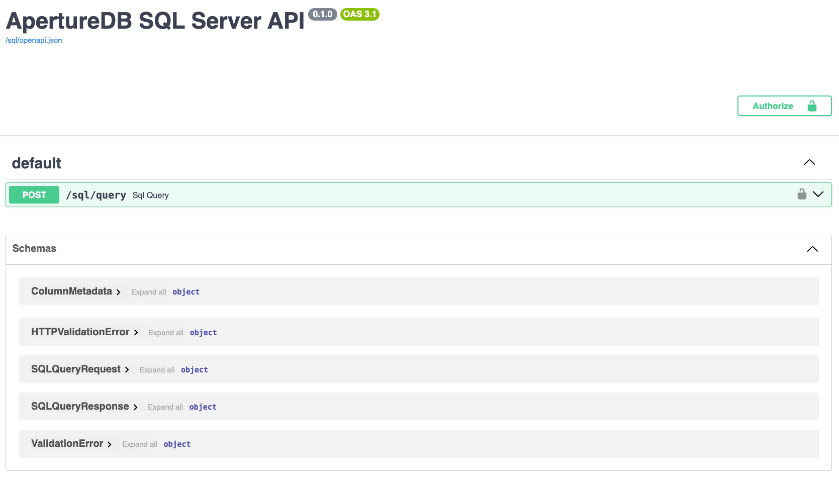 Swagger UI for SQL server