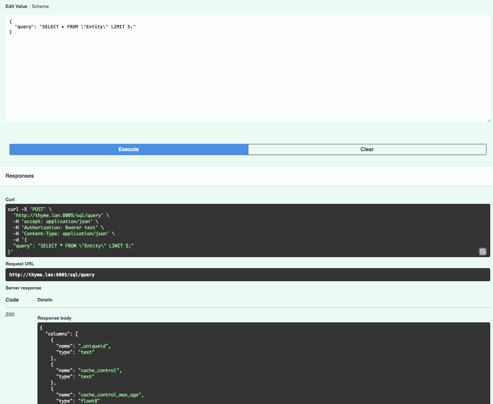 Swagger UI Query for SQL server