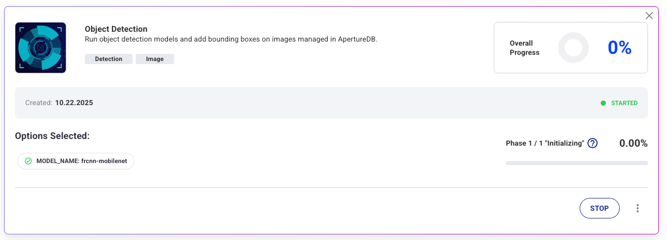 Periodic and continuous workflows can be stopped by clicking on the STOP button on the workflow details page.